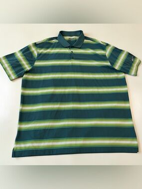 Nike Golf Tour Performance Polo Men’s XXL Green Yellow White Stripe Dri-Fit